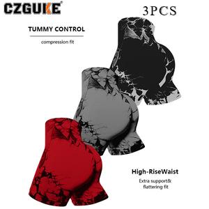 CZGUKE Conjunto de 3 Piezas para Mujer: Pantalones Cortos de Yoga Tie-Dye, Gimnasio Alta Elasticidad, Deportivos Efecto Push-Up, Ideal para Correr y Ejercicios