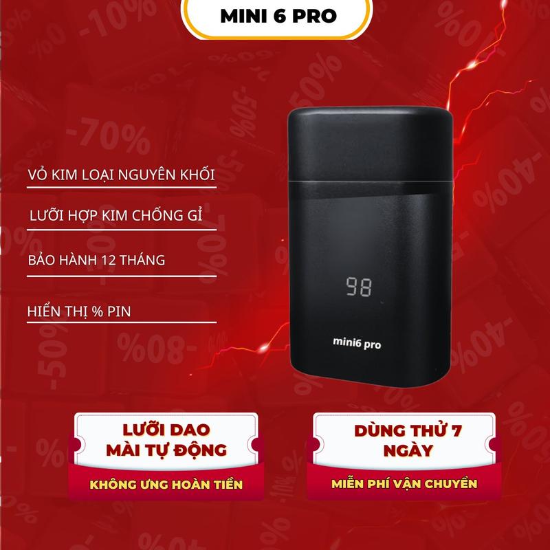 NEXPRO_Mini6 Pro Máy Cạo Râu Thông Minh 2 Lưỡi Kép 4D Công Suất Cao Vỏ Kim Loại Nguyên Khối Hiển Thị Pin LED Kháng Nước IPX7 Bảo Hành 12 Tháng