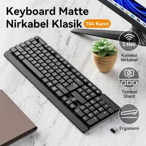 Keyboard Gaming Wireless 104 Keys Desain Ergonomis & Tombol Senyap Tahan Tumpahan Air Untuk Kerja & Main Game Tanpa Ganggu