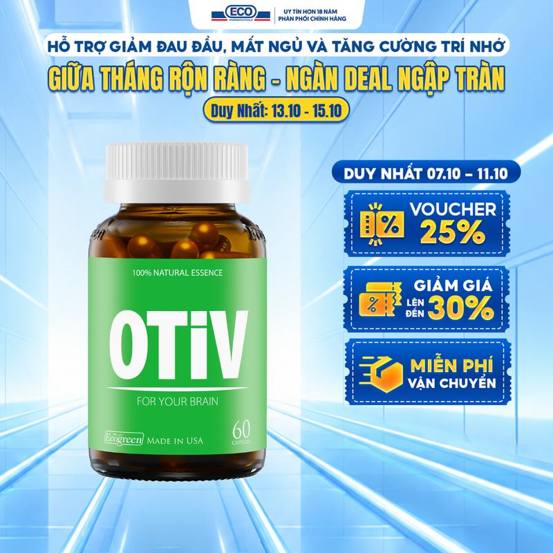 [Hộp 60v] - Viên Uống Bổ Não OTiV Ecogreen Hỗ Trợ Giảm Đau Đầu, Mất Ngủ