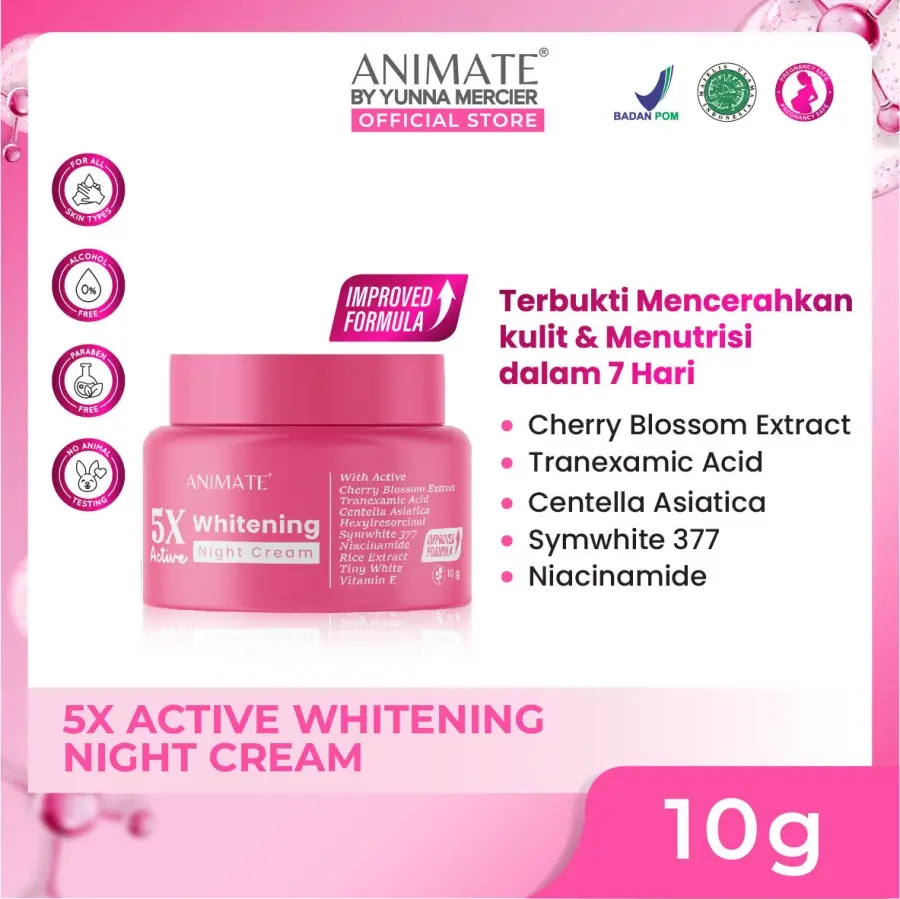 Animate Whitening Night Cream Original Cream Pemutih Wajah Glowing