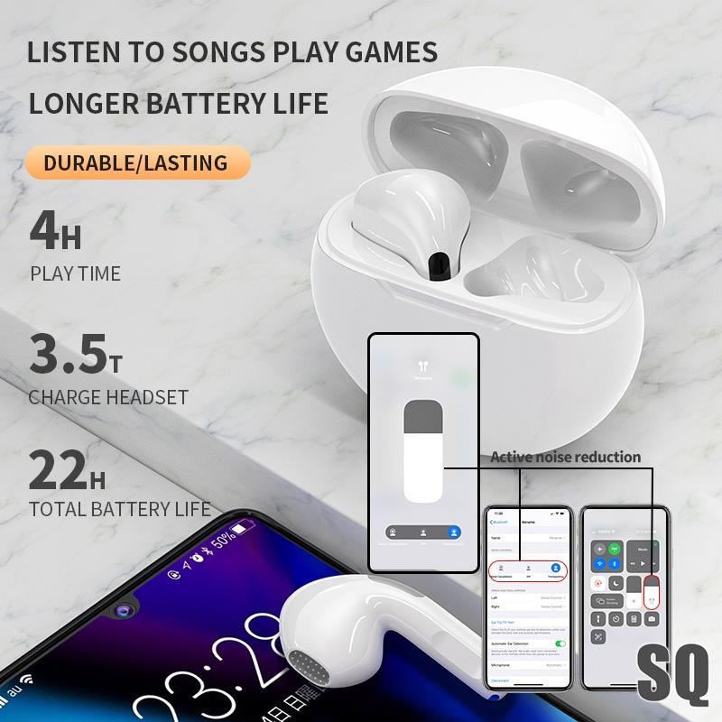 Pro 6 TWS Headset Bluetooth dengan Mikrofon HiFi Stereo Sentuh Speaker Mini Bluetooth Headset Olahraga Tahan Air Headphone Headset Bluetooth Nirkabel Sesungguhnya In-Ear Macaron-1