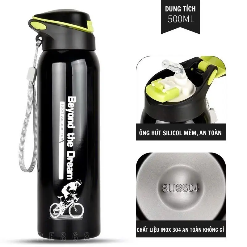 Bình Nước Xe Đạp Thể Thao, Bình Giữ Nhiệt Inox304 Tập Gym Chạy Bộ An Toàn Sức Khỏe 500ml