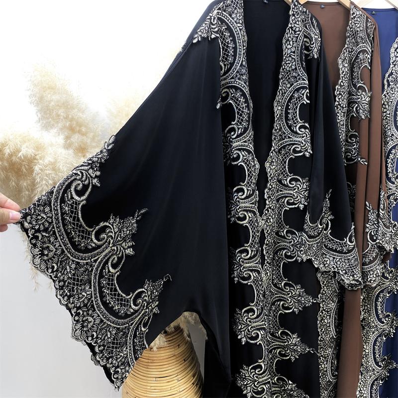 Product Introduction of 1417#  Modern Dubai Embroidery Big Cuff Nida Batwing Sleeve Modest Fashion Butterfly Abaya 2
