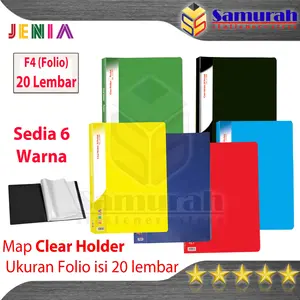 Map Clear Holder 20 Pocket Polos Folio Jenia / Album Plastik isi 20 lembar Kantong Bening / Map Katalog List Harga Warna Merah Biru Kuning Hijau HItam