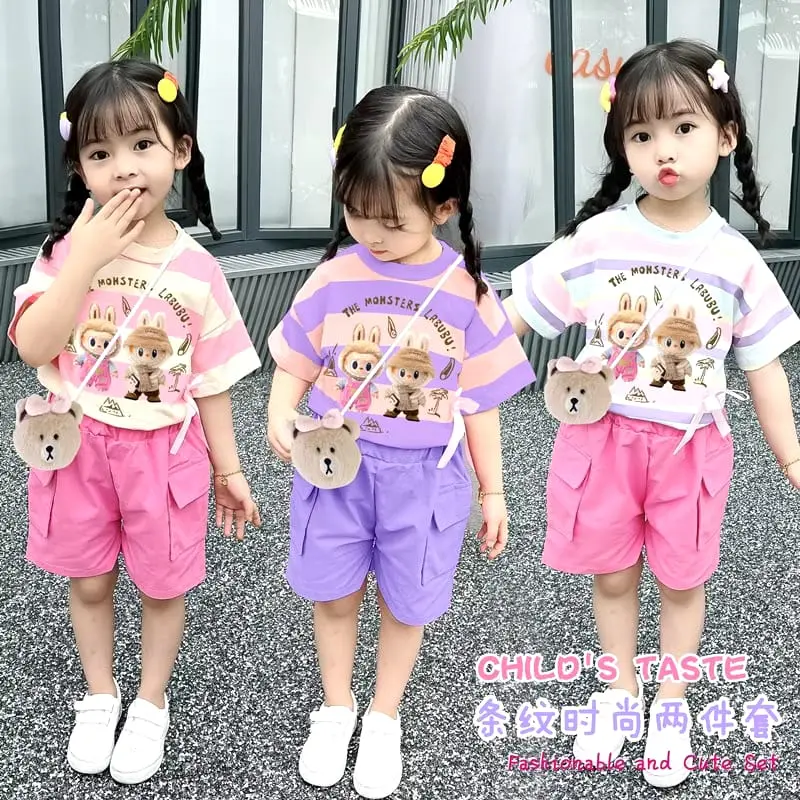 perintis sale-setelan anak labuubu viral unisex terbaru.setelan anak celana pendek cargo Fashion