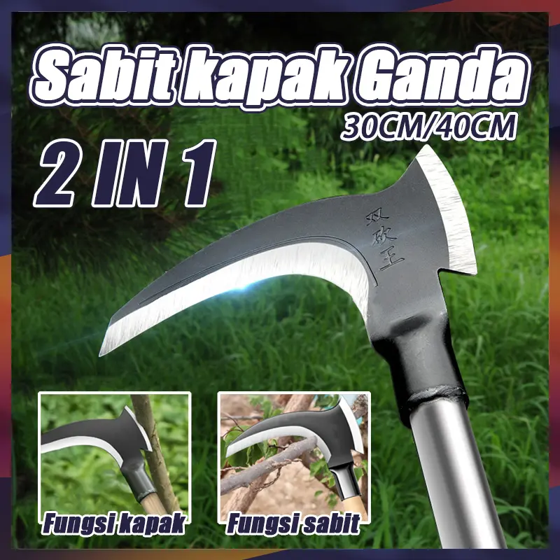 Sabit Arit Rumput Baja/30/40CM/Pemangkas Sabit Kapak Ganda/Alat Pemotong Ranting Pohon/Sabit Kapak Serba Guna/Aksesoris Perkebunan/Alat Panen Padi Potong Rumput/Sabit Kapak Ganda Alat