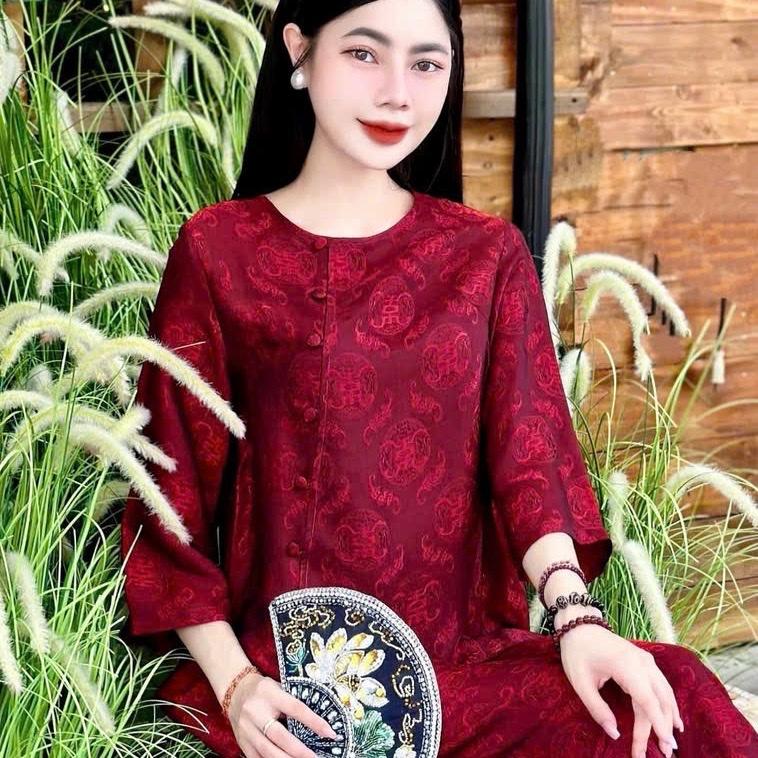 Pháp phục Hà Anh - pháp phục đi chùa lụa tằm nha xá vạt chéo ( áo kèm quần ) Nữ Women