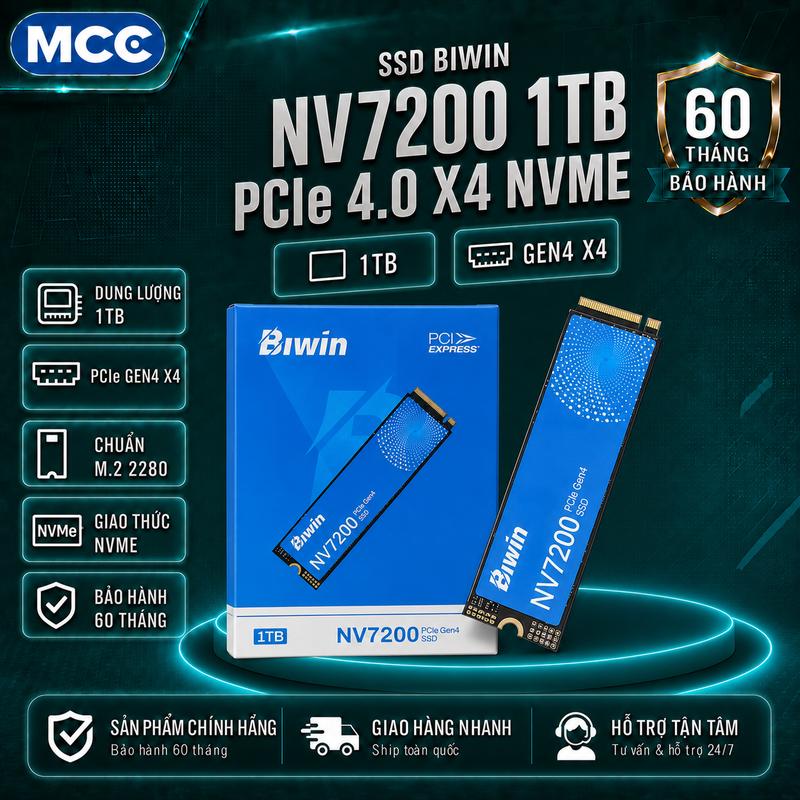 SSD Biwin NV7200 1TB NVMe PCIe Gen 4 x 4 ( Tốc độ đọc / ghi 7200 - 6200 MB/s )