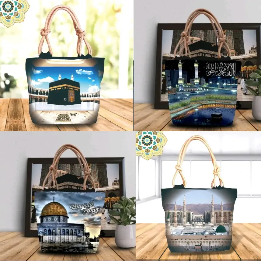 Totebag Wanita Motif Printing Tali Sumbu Cewek Ukuran 32x40x10 cm Hitam