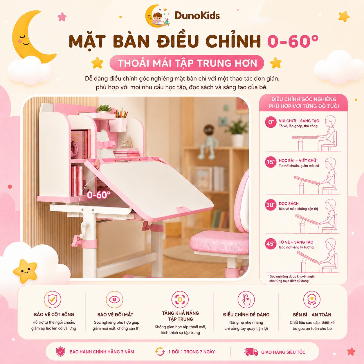 Bàn học chống gù cho bé 4-5 tuổi chuẩn bị vào lớp 1 nên chọn model nào