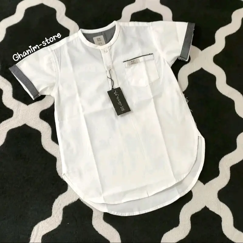 COD!! KOKO KURTA PAKISTAN ANAK LENGAN PENDEK POLOS Muslim Putih Katun 4