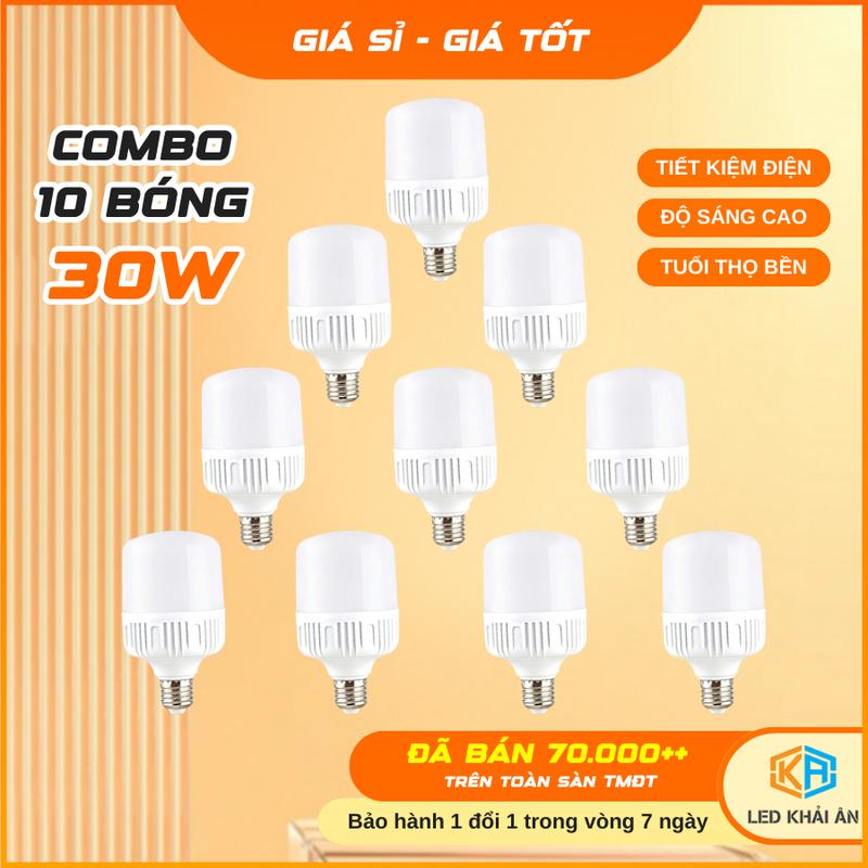 COD Bộ 10 Bóng Đèn LED 30W Cao Cấp - Bóng Đèn Led Siêu Sáng Tiết Kiệm Điện - Đèn Led Khải Ân Giá Tốt
