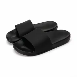 Sandal pria slop on polos hitam putih anti slip sendal unisex size 39 - 43 Karet Black white Selop Shoes