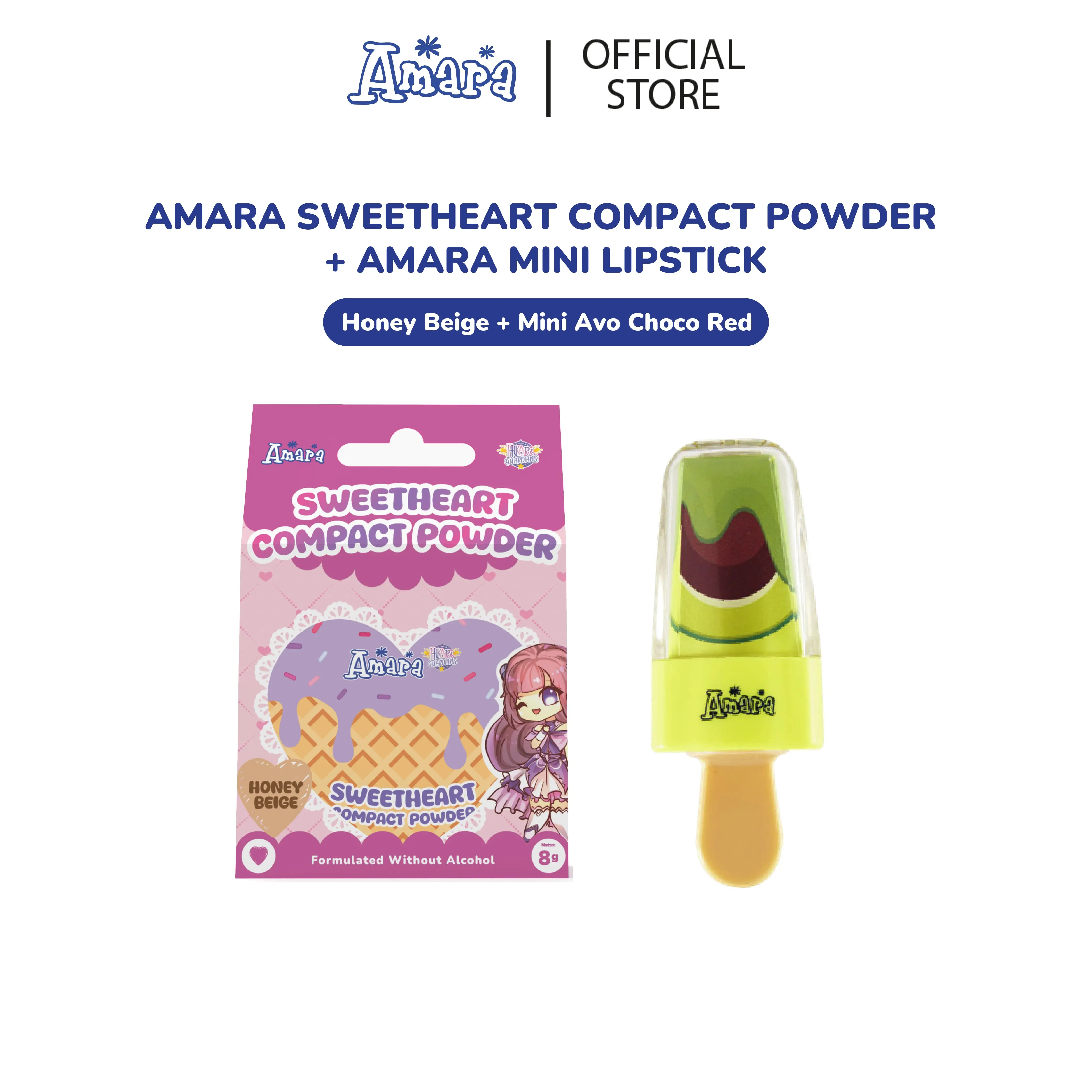 [MAKE UP KIDS] Purbasari Amara Sweetheart Compact Powder + Amara Mini Lipstick/Make Up/Anak-Anak/Bedak/Lipstick