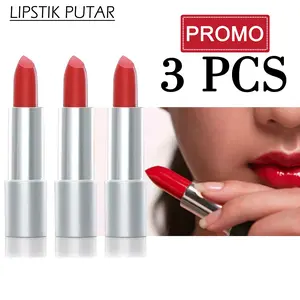 3 PCS Lipstik Putar Merah Bibir Lipstick Waterproof Anti Air Lip Matte Lasting Kosmetik