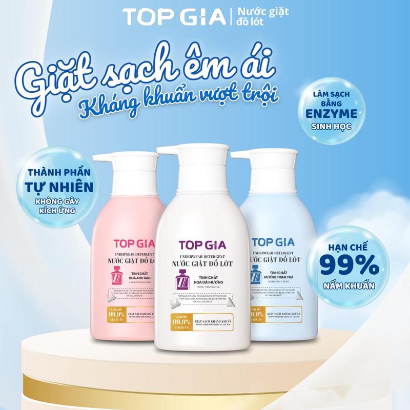 Nước giặt đồ lót chuyên dụng TOPGIA chính hãng - hạn chế nấm khuẩn an toàn lành tính khử vệt ố vàng trên vải chai-520ml 200ml kháng khuẩn 99.9% nmh