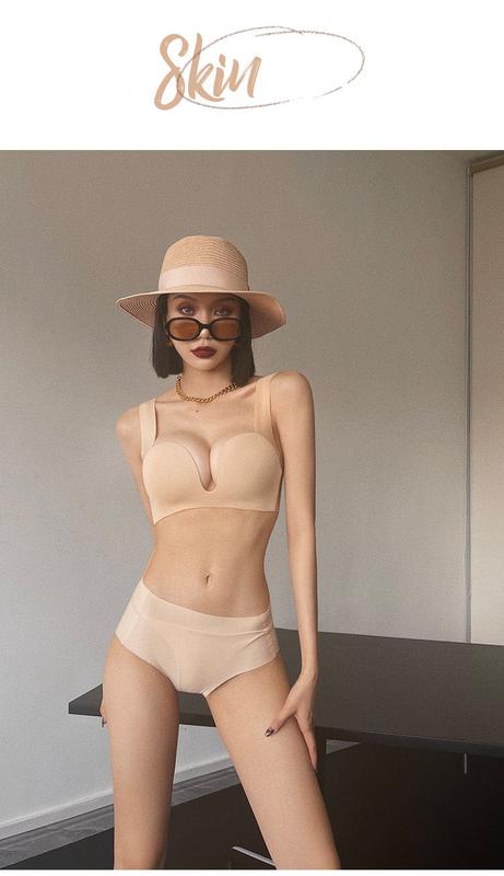 Product Introduction of Internet Celebrity Designer Hot Seamless Underwear Breast Holding Adjustable Bra Set Wireless Small Chest Push up and Anti-Sagging Sexy Bra Female Summer 22