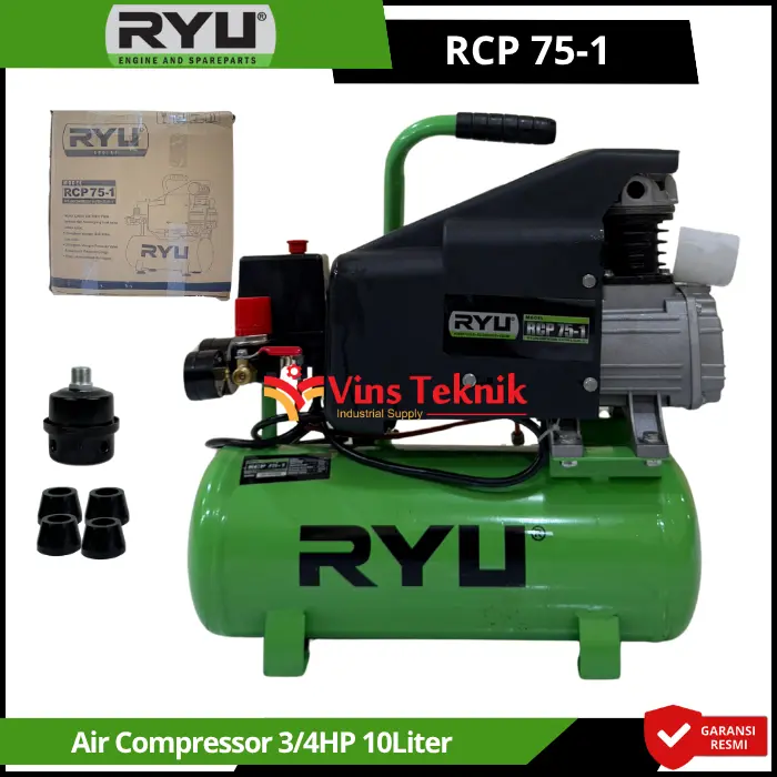 RYU RCP75-1 Mesin Kompresor Udara Air Compressor 3/4HP 10Liter RCP 75-1