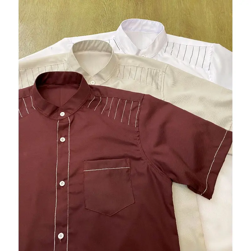 Naza Koko Couple Ayah Dan Anak Setelan Sarimbit Burgundy Koko lebaran Motip Benang Simpel Elegan 6