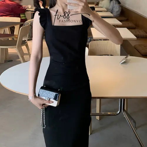 fv88 - Dress Wanita Dress Pesta Kondangan Dress Party Dress Korea Dress Panjang Ruffle Simple Elegant Mewah Polyester Premium Formal Gaun Natal Midi Casual 2