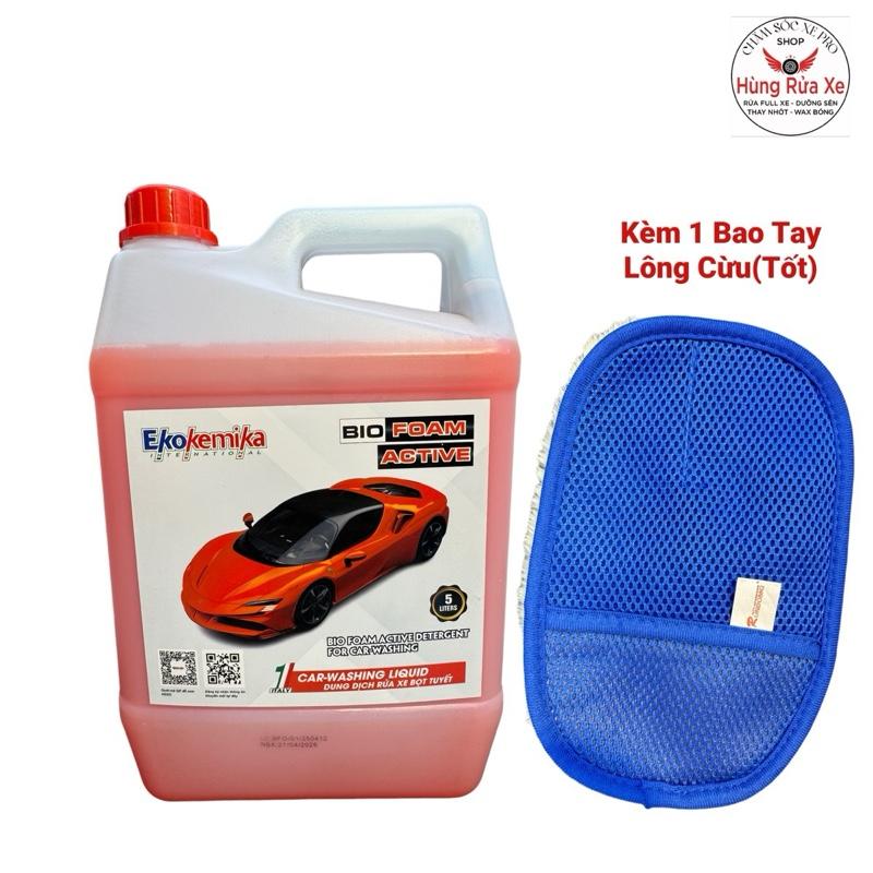 Dung Dịch Bọt Tuyết Có Chạm Bio Foam Ekokemika - Xà Bông Rửa Xe MUA CAN 5L KÈM THÊM 1 BAO TAY LÔNG CỪU