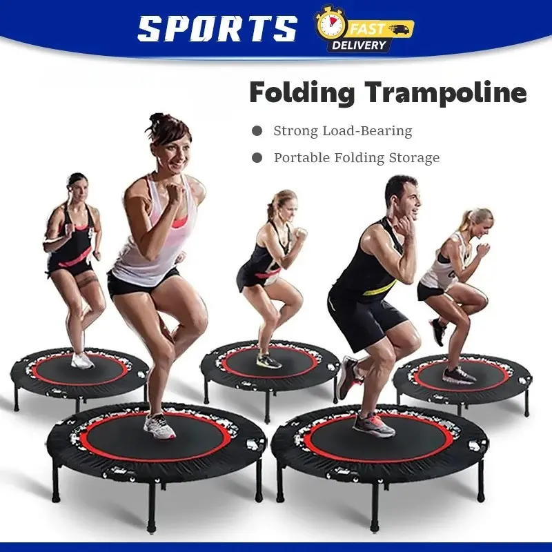 Foldable Trampoline 40/48inch Folding Exercise With Armrest Indoor Fitness Aerobic High Jump Stability Training Tool