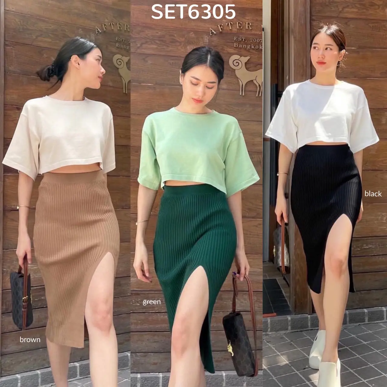 SET6305 Glam Knit Set Crop Top & Slit Skirt