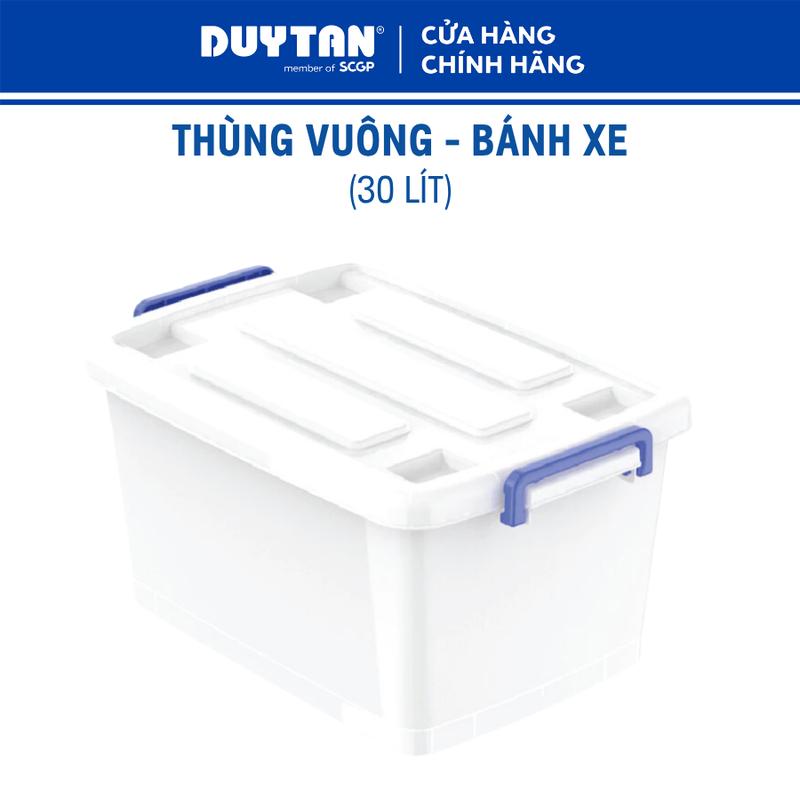 Thùng vuông 30-bánh xe DUY TÂN nhựa PP, thùng nhựa lưu trữ đa năng có bánh xe, quai xách 2 bên túi đựng sách hộp & thùng