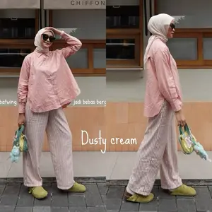 Sedikit menerawang - Tukuklambi Celana Wanita Stripes Katun Linen Model Kulot Panjang Motif Garis Bawahan Casual Basic