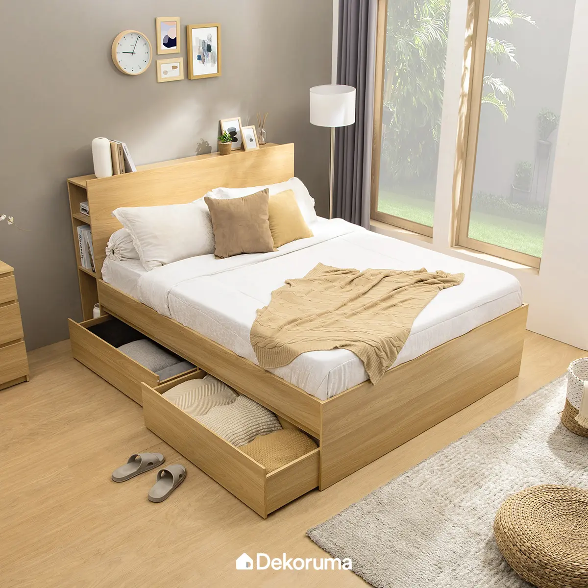 Dekoruma Moku Bed - Sandaran & Dipan Tempat Tidur Minimalis Laci