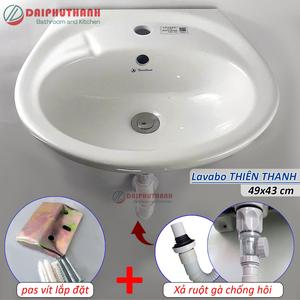 Chậu Rửa Mặt Lavabo THIÊN THANH Kèm Phụ Kiện Treo Tường - Gồm chậu, xi phông ruột gà và pas lắp đặt