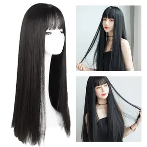 Rambut Palsu Wanita Lurus Wig Rambut Panjang Lurus Fashion Korea Extension Natural Model 70cm -Hitam
