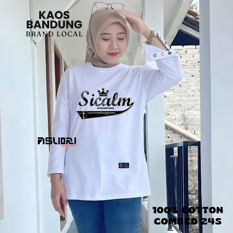 baju atasan wanita longsleeve jumbo wanita tangan kancing baju atasan tshirt cewek lengan panjang motif sablon  variasi kancing premium Kaos Oversize Dewasa 1