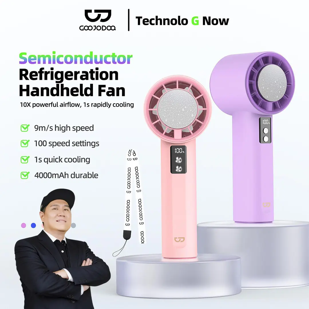 [EXCLUSIVE KOHCUN] GOOJODOQ GFS006 High-Speed Fan Portable HandHeld Fan Semi Conductor Icy Cool Air Mini kipas Strong Wind 100 Gear Wind Speed kipas angin Digital Display Adjustable Turbo kipas