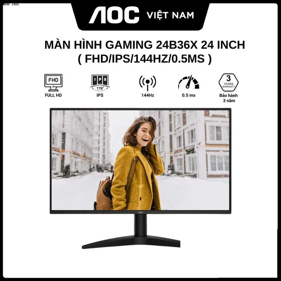 Màn Hình AOC 24B36X 24 inch FHD, IPS, 144Hz, 0.5ms - Hàng chính hãng