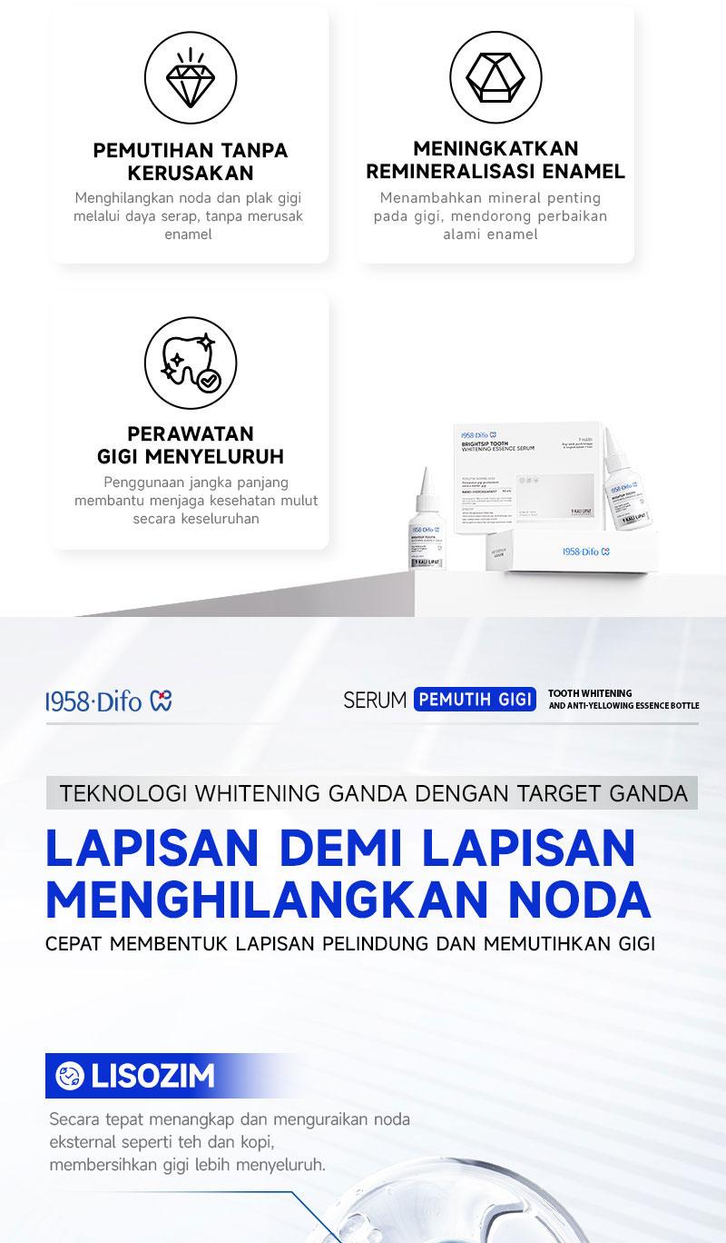 【Diskon 50% – BPOM】1958 Difo Enamel Regeneration Whitening Essence Memperbaiki gigi & mencegah gigi berlubang/ Menghilangkan noda/Mengandung fluoride/Mengurangi sensitivitas gigi/Menjaga kesehatan gusi/ Menyegarkan napas 【Diskon 50% – BPOM】1958 Difo Enamel Regeneration Whitening Essence Memperbaiki gigi & mencegah gigi berlubang/ Menghilangkan noda/Mengandung fluoride/Mengurangi sensitivitas gigi/Menjaga kesehatan gusi/ Menyegarkan napas