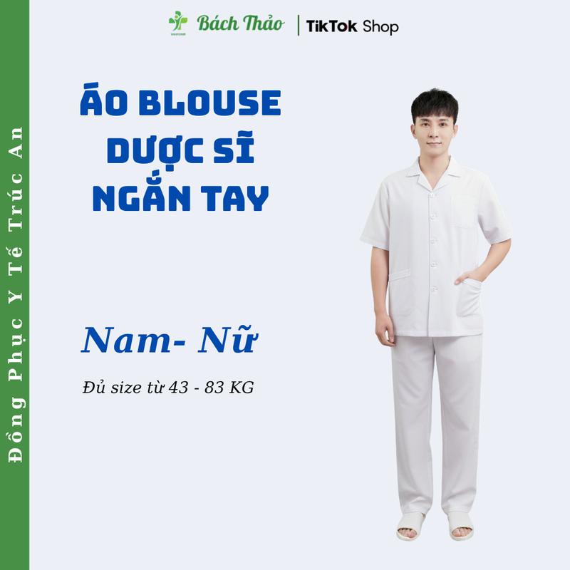 THÊU THEO YÊU CẦU Áo Blouse Trắng Cổ Bẻ Bách Thảo Cho Nam Áo Bác Sĩ Dược Sĩ Chất Cotton Hàn Thoáng Mát - Đồng Phục Bách Thảo