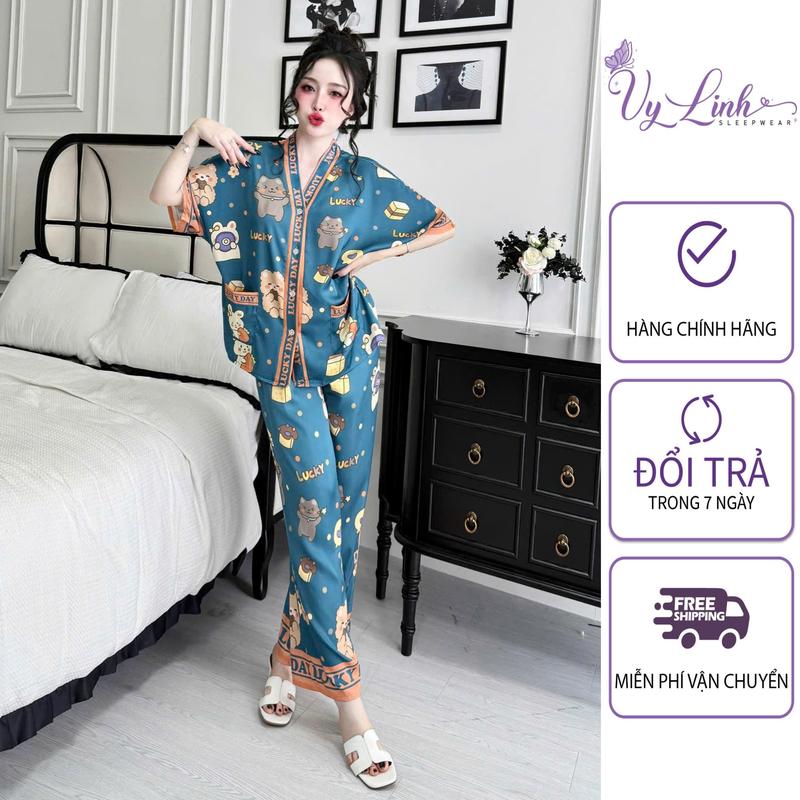  Bộ Đồ Ngủ TNQD Cánh Dơi Dành Cho Nữ Hoạ Tiết Dễ Thương Chất Liệu Lụa Latin Mềm Nhẹ Mát S1317 