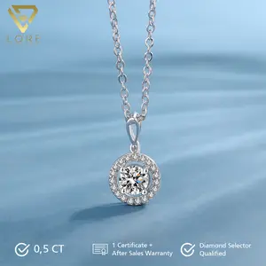 Lore Jewellery - Kalung Moissanite Lapis Emas Putih 18K - Clear Round Moissanite Necklace 0.38 CT / 0.59 CT