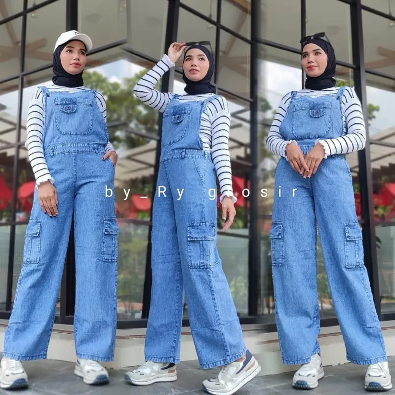 Jamsuit Overall Wanita Bahan Katun Twill Polos Panjang Dan Jamsuit jeans 2