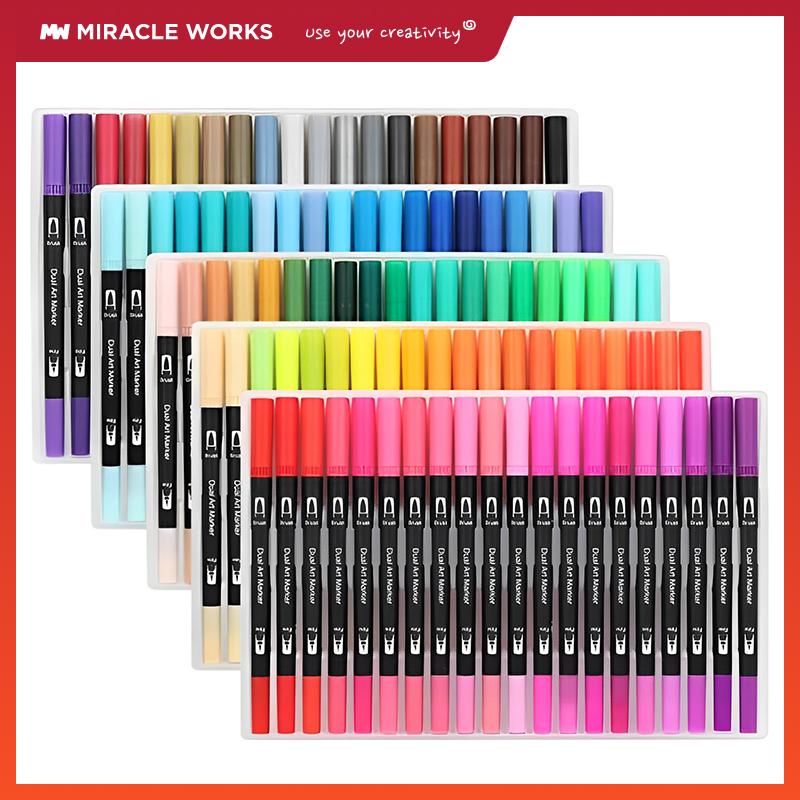 Miracle Works Bút brush Màu viết calligraphy 24 36 48 60 80 100 120 màu dual tip brush pen 2 đầu bút lông mềm