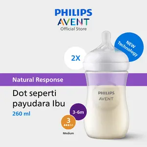 Philips Avent | Botol Susu Bayi | Natural Response | Dot Seperti Payudara Ibu | 260 ml | Twin | SCY903/02