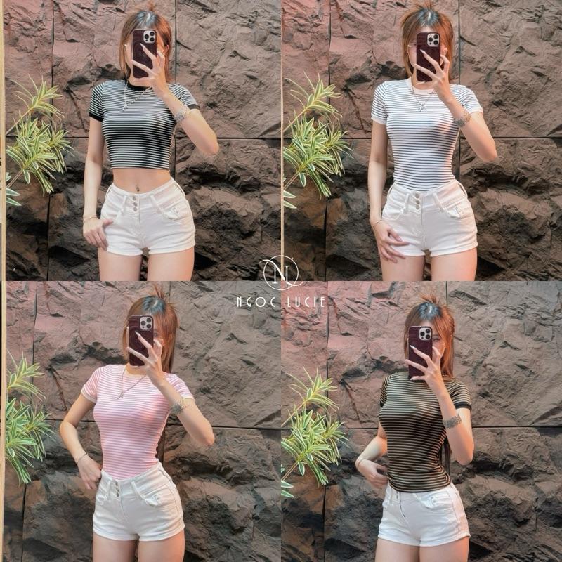 T06 - Áo Thun Cổ Tròn Sọc Tay Con Basic Đơn Giản, Thoải Mái - Ngọc Lucie