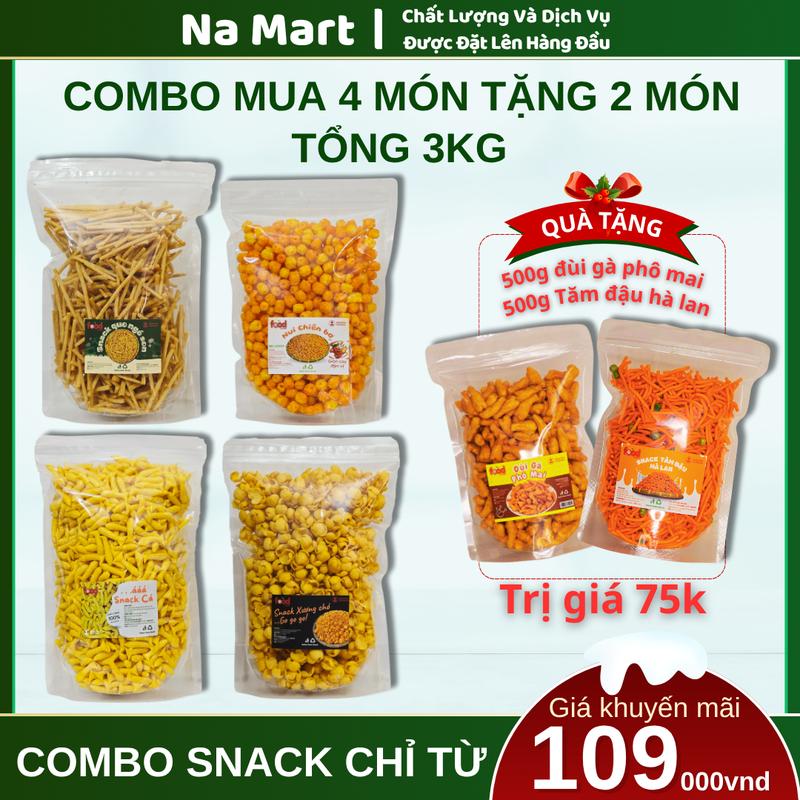 Combo 6 món 3kg Đủ Miễn Phí Vận Chuyển Xương Chó 500g - Nui Chiên Bơ 500 g - Tăm Que Ngó Sen 500g - Tăm Đậu Hà Lan 0.5kg - Bim Cá 0.5 kg - Đùi Gà Cay Giòn 500gr