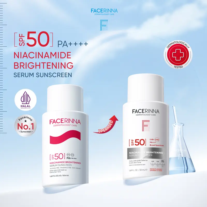 【Tasya Farasya approved】Facerinna Niacinamide Brightening Serum Sunscreen SPF 50 PA++++ 30ml/50ml | Proteksi UV  Daily UV Defense Chemical Sunscreen Wajah Sunblock