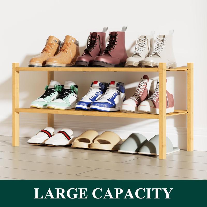 Shoe Rack, 2/3/4/5/6 Tier Bamboo Shoe Organizer, Stackable Free Standing Wooden Shoe Storage Shelf for Closet, Entryway, Front Door Entrance 0