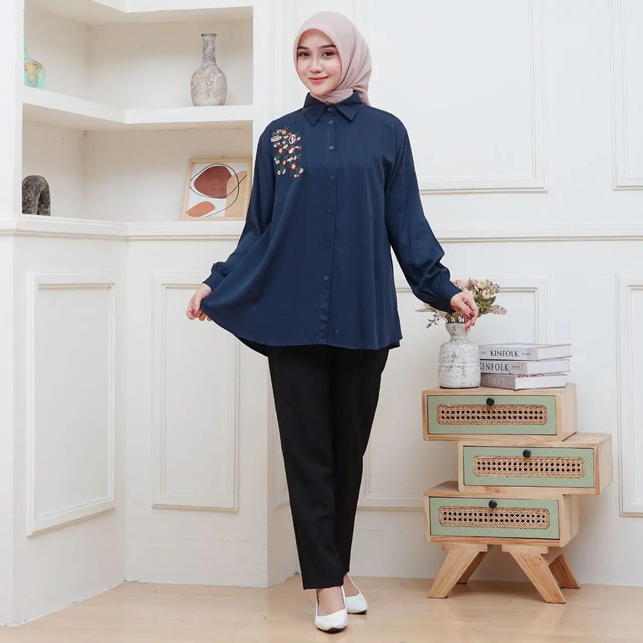 Naya Atasan wanita bahan Rayon Twill premium  kemeja wanita polos Bordil blouse twill /Kemeja atasan wanita jumbo polos pakian wanita kekinian Baju Bordir Katun
