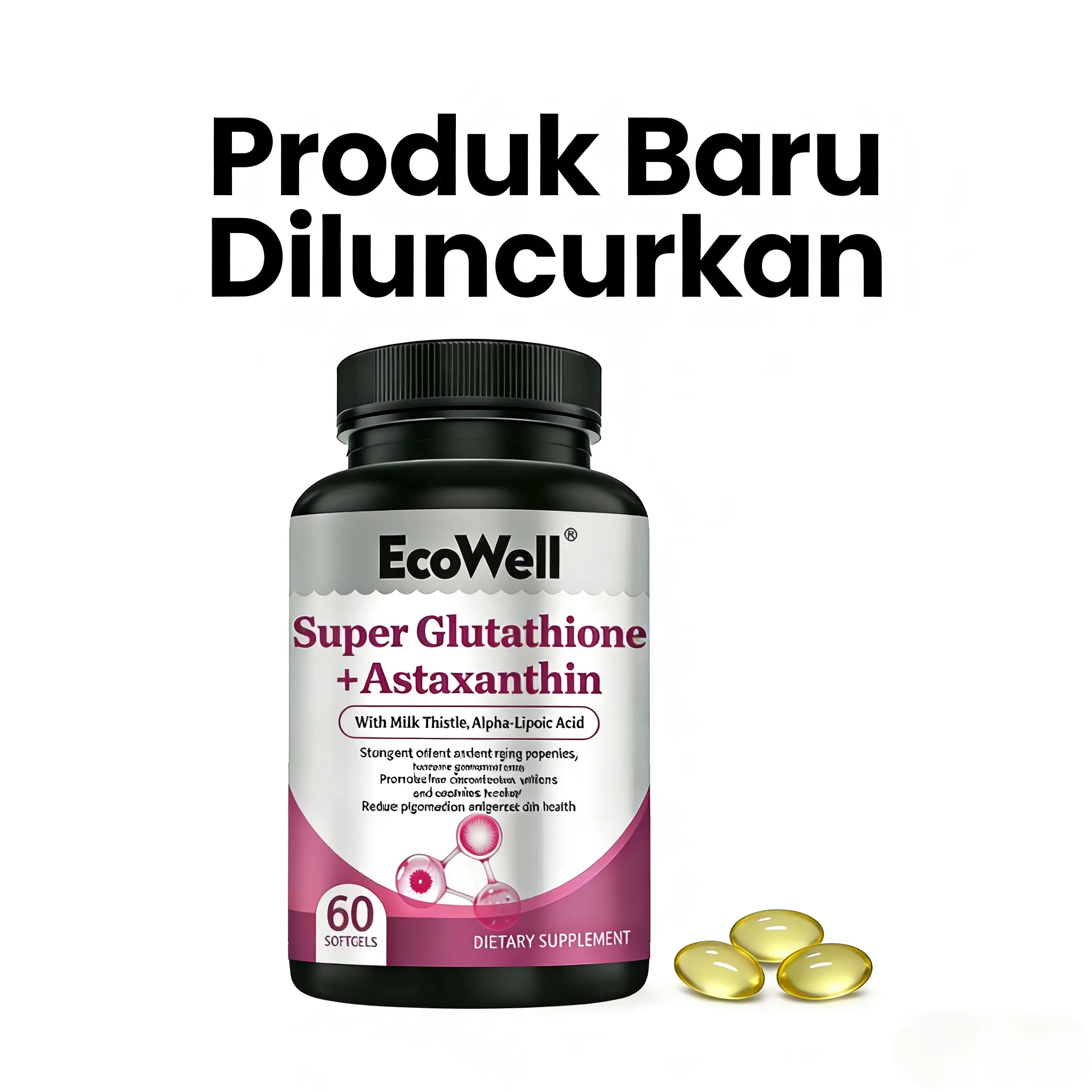 Kapsul Glutathione Astaxanthin, Mengatasi Kulit Kusam, Kombinasi Antioksidan, Memutihkan Flek, Meningkatkan Imunitas, Tanpa Efek Samping, Mudah 