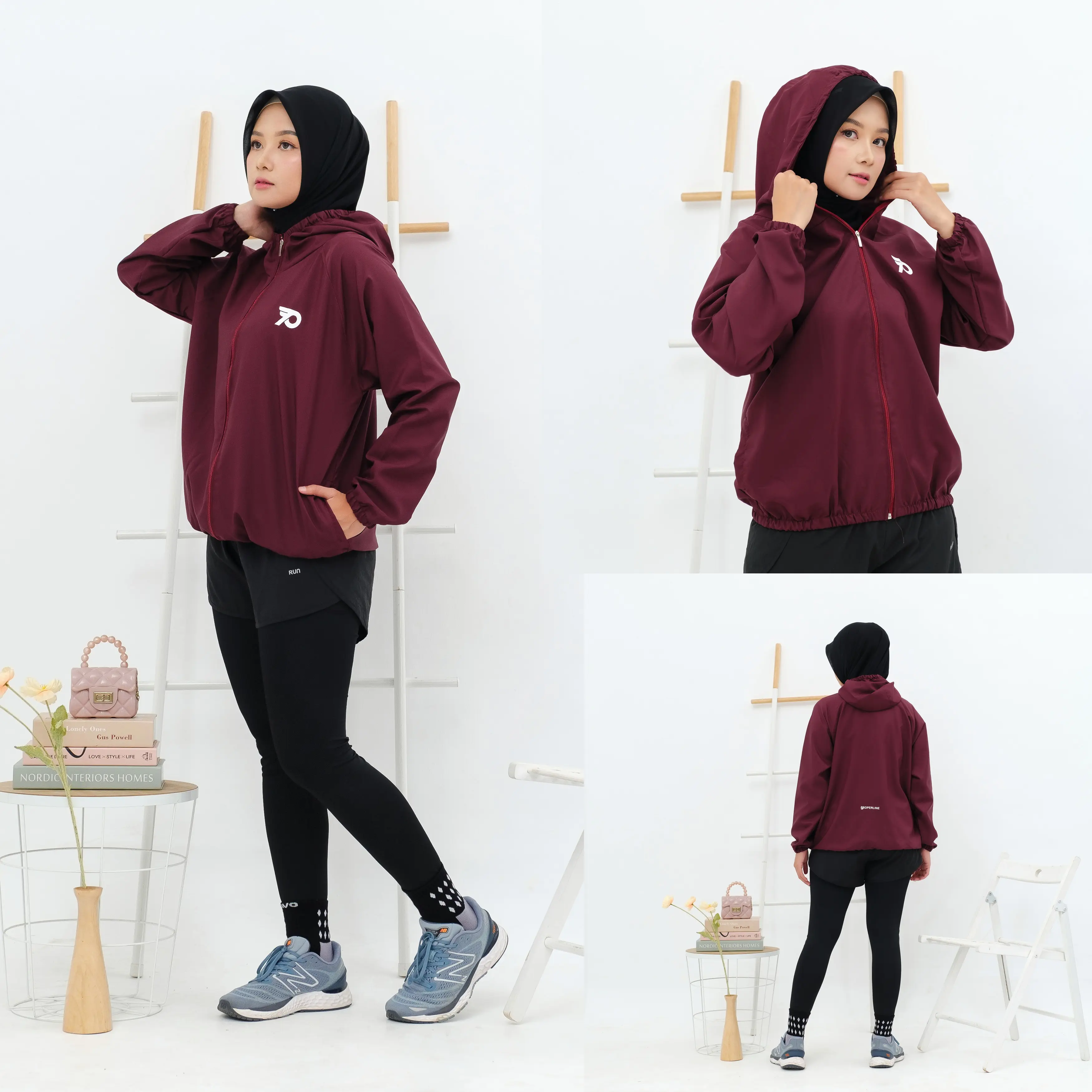 Jaket olahraga lari senam Jacket Sauna Parasit Hoodie  Running Jogging Pria Wanita Sport Parasut